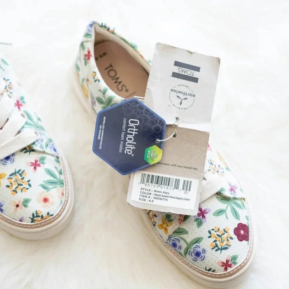 NWT Tom's Alex Sneakers Women's Sz 6.5 Floral Organic Cotton Ortholite Foam - Picture 8 of 10